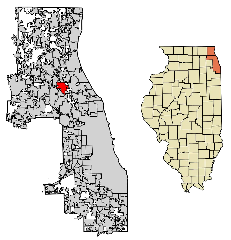 Wheeling, IL location map in Cook County Illinois